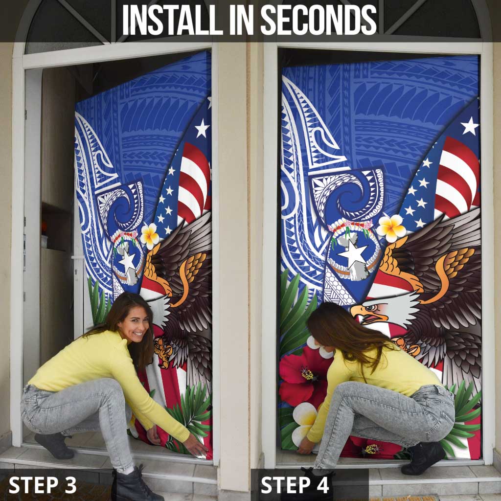 United States and Northern Mariana Islands Door Cover USA Flag Eagle CNMI Latte Stone Tropical Flowers
