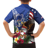 United States and Northern Mariana Islands Family Matching Off Shoulder Short Dress and Hawaiian Shirt USA Flag Eagle CNMI Latte Stone Tropical Flowers LT14 - Polynesian Pride