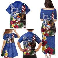 United States and Northern Mariana Islands Family Matching Puletasi and Hawaiian Shirt USA Flag Eagle CNMI Latte Stone Tropical Flowers LT14 - Polynesian Pride