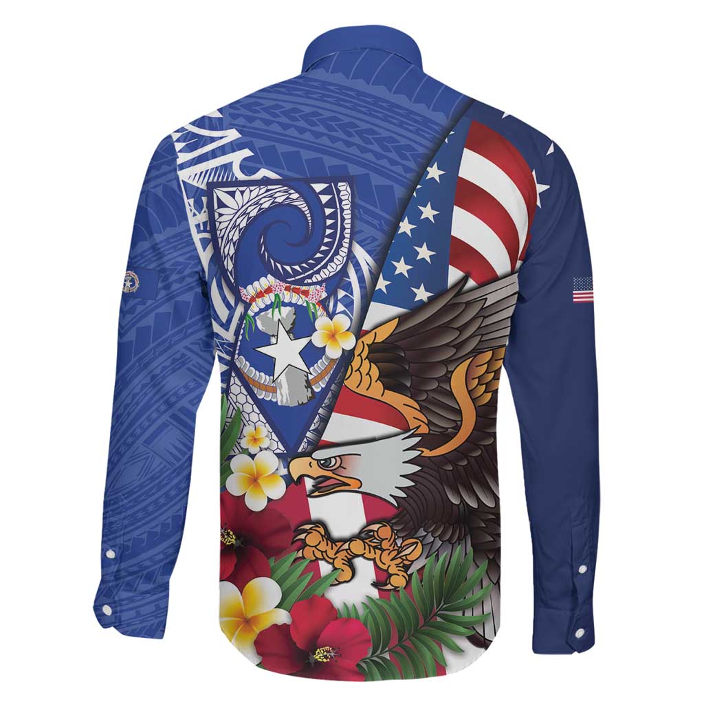 United States and Northern Mariana Islands Family Matching Puletasi and Hawaiian Shirt USA Flag Eagle CNMI Latte Stone Tropical Flowers LT14 - Polynesian Pride