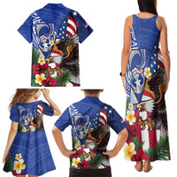 United States and Northern Mariana Islands Family Matching Tank Maxi Dress and Hawaiian Shirt USA Flag Eagle CNMI Latte Stone Tropical Flowers LT14 - Polynesian Pride