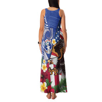 United States and Northern Mariana Islands Family Matching Tank Maxi Dress and Hawaiian Shirt USA Flag Eagle CNMI Latte Stone Tropical Flowers LT14 - Polynesian Pride