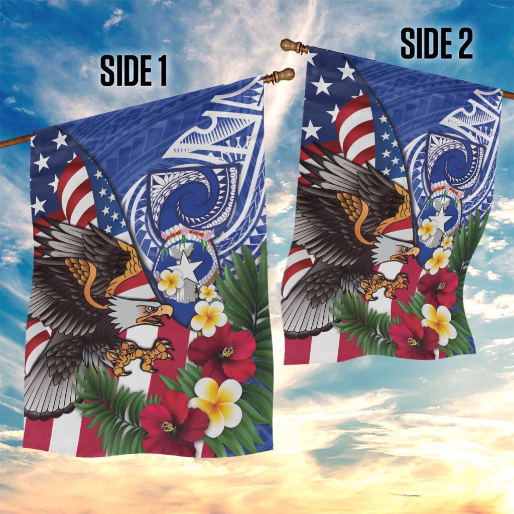 United States and Northern Mariana Islands Garden Flag USA Flag Eagle CNMI Latte Stone Tropical Flowers