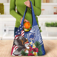 United States and Northern Mariana Islands Grocery Bag USA Flag Eagle CNMI Latte Stone Tropical Flowers