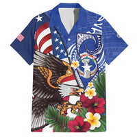 United States and Northern Mariana Islands Hawaiian Shirt USA Flag Eagle CNMI Latte Stone Tropical Flowers LT14 Blue - Polynesian Pride