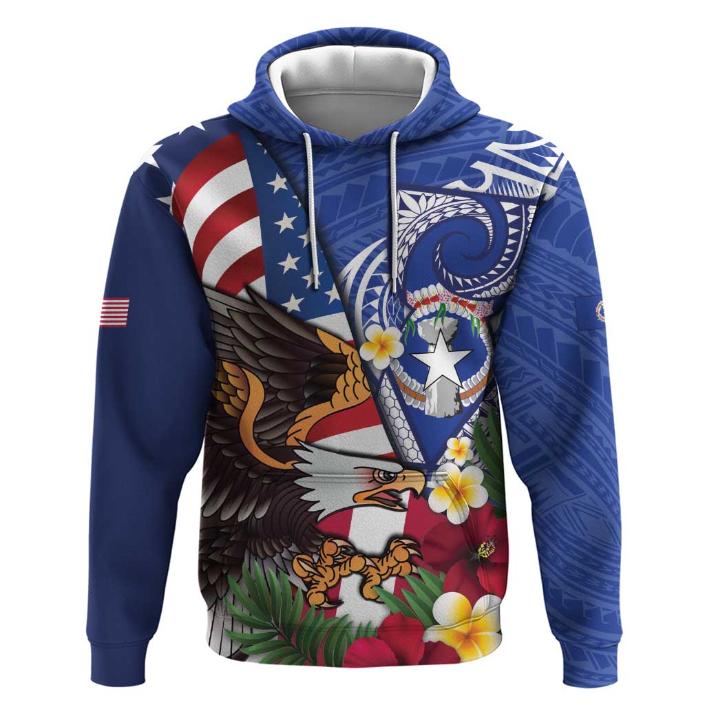 United States and Northern Mariana Islands Hoodie USA Flag Eagle CNMI Latte Stone Tropical Flowers