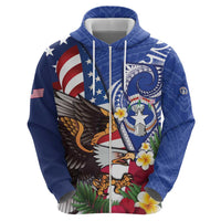 United States and Northern Mariana Islands Hoodie USA Flag Eagle CNMI Latte Stone Tropical Flowers LT14 - Polynesian Pride