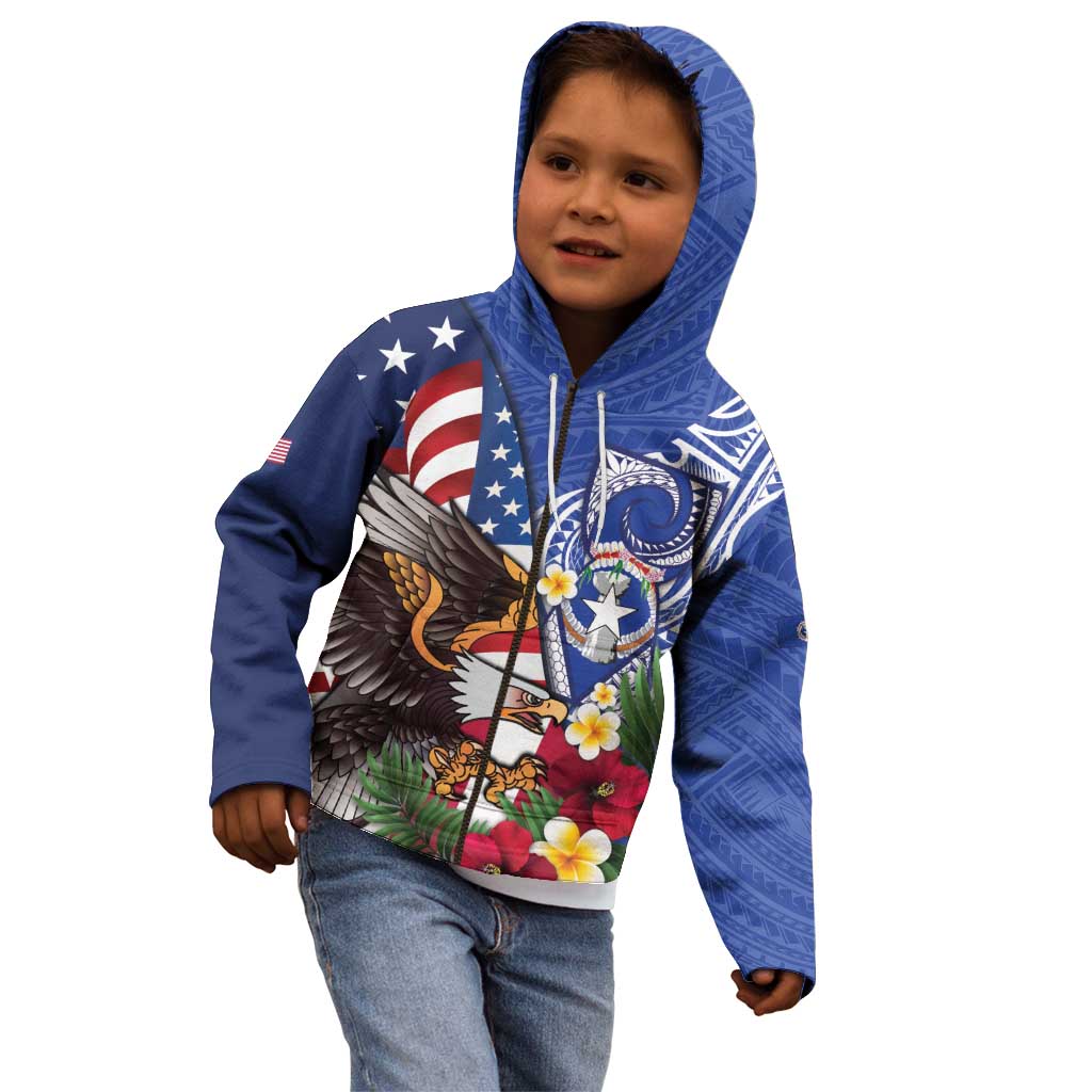 United States and Northern Mariana Islands Kid Hoodie USA Flag Eagle CNMI Latte Stone Tropical Flowers LT14 - Polynesian Pride