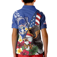 United States and Northern Mariana Islands Kid Polo Shirt USA Flag Eagle CNMI Latte Stone Tropical Flowers LT14 - Polynesian Pride