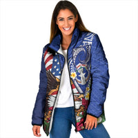 United States and Northern Mariana Islands Padded Jacket USA Flag Eagle CNMI Latte Stone Tropical Flowers