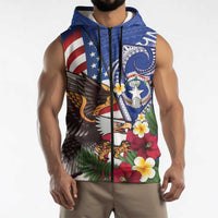 United States and Northern Mariana Islands Sleeveless Zip Hoodie USA Flag Eagle CNMI Latte Stone Tropical Flowers LT14 - Polynesian Pride