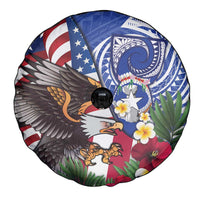 United States and Northern Mariana Islands Spare Tire Cover USA Flag Eagle CNMI Latte Stone Tropical Flowers LT14 - Polynesian Pride