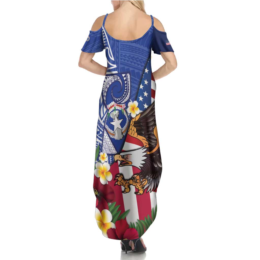 United States and Northern Mariana Islands Summer Maxi Dress USA Flag Eagle CNMI Latte Stone Tropical Flowers