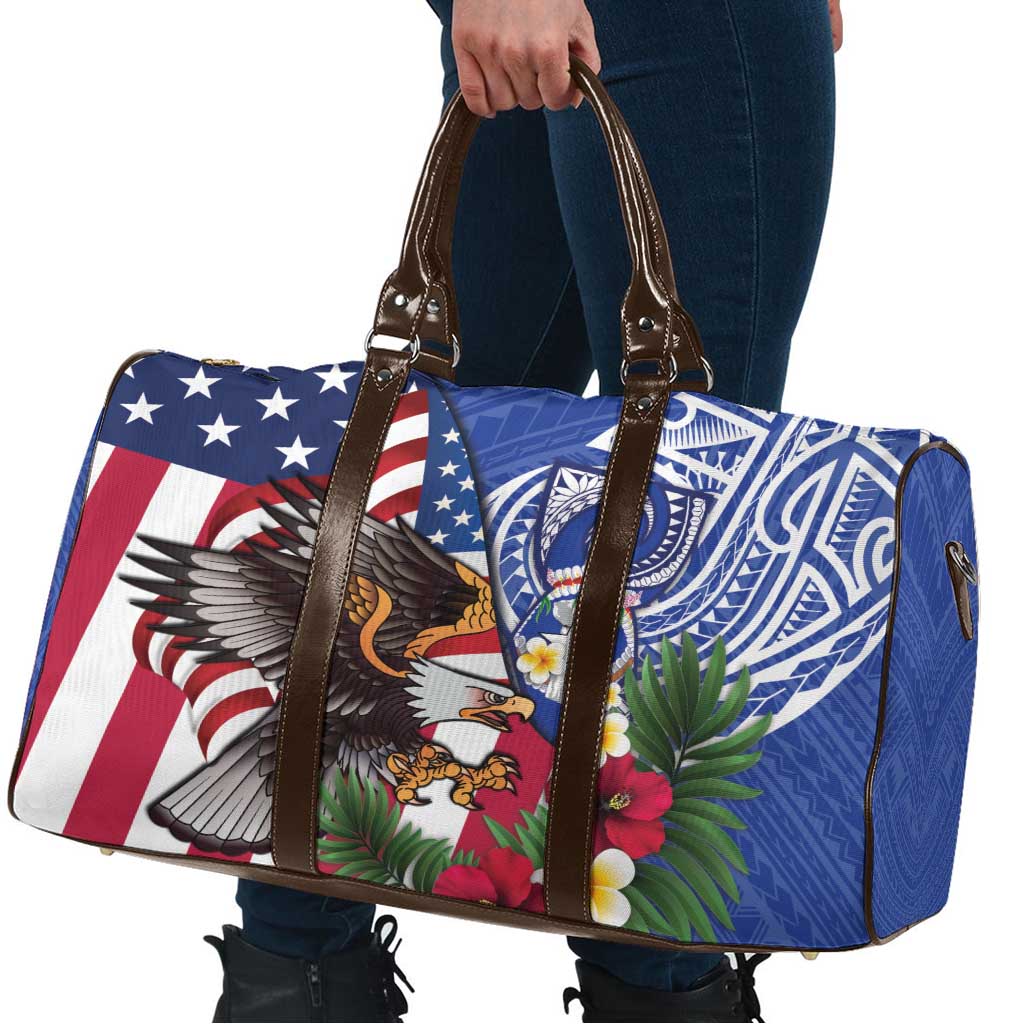 United States and Northern Mariana Islands Travel Bag USA Flag Eagle CNMI Latte Stone Tropical Flowers