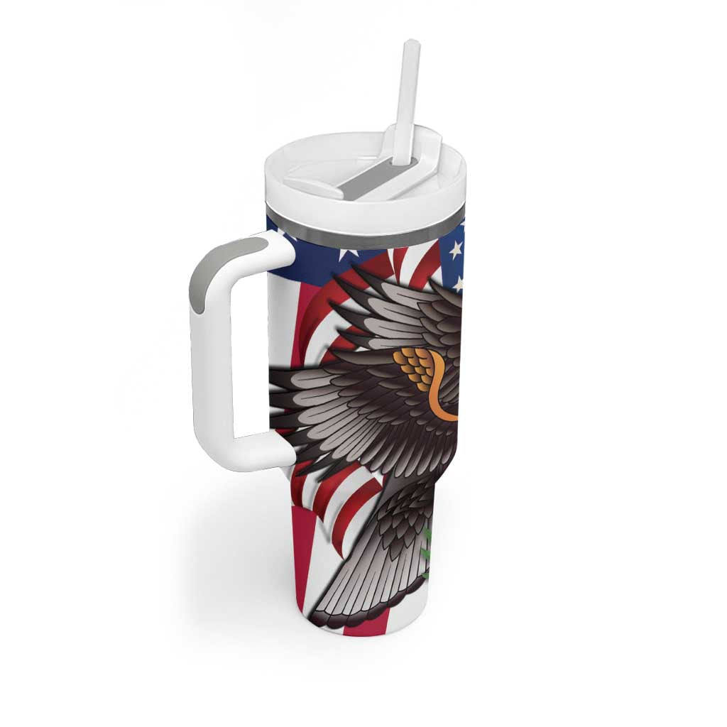 United States and Northern Mariana Islands Tumbler With Handle USA Flag Eagle CNMI Latte Stone Tropical Flowers