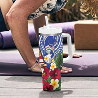 United States and Northern Mariana Islands Tumbler With Handle USA Flag Eagle CNMI Latte Stone Tropical Flowers