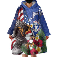 United States and Northern Mariana Islands Wearable Blanket Hoodie USA Flag Eagle CNMI Latte Stone Tropical Flowers LT14 - Polynesian Pride