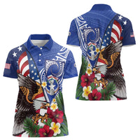 United States and Northern Mariana Islands Women Polo Shirt USA Flag Eagle CNMI Latte Stone Tropical Flowers LT14 - Polynesian Pride
