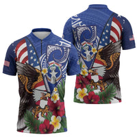 United States and Northern Mariana Islands Zipper Polo Shirt USA Flag Eagle CNMI Latte Stone Tropical Flowers LT14 - Polynesian Pride