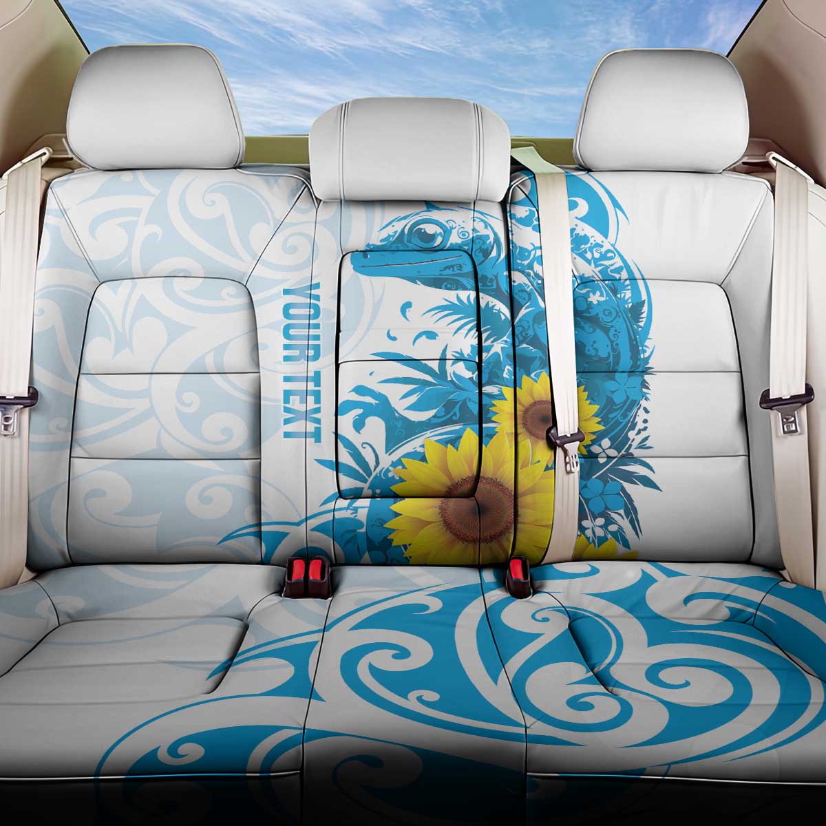 New Zealand Autism Awareness Month Back Car Seat Cover Takiwatanga Maori Lizard With Sunflower LT14 One Size Blue - Polynesian Pride