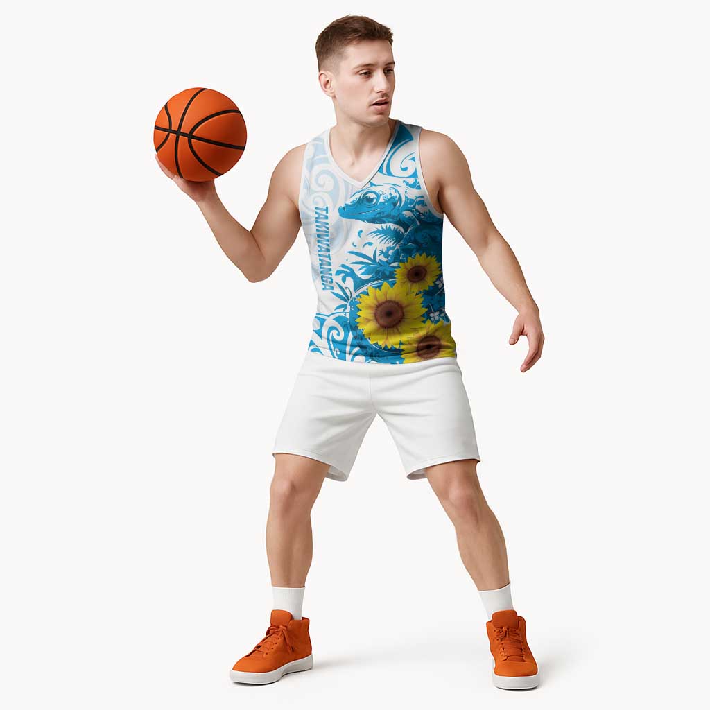 New Zealand Autism Awareness Month Basketball Jersey Takiwatanga Maori Lizard With Sunflower LT14 - Polynesian Pride
