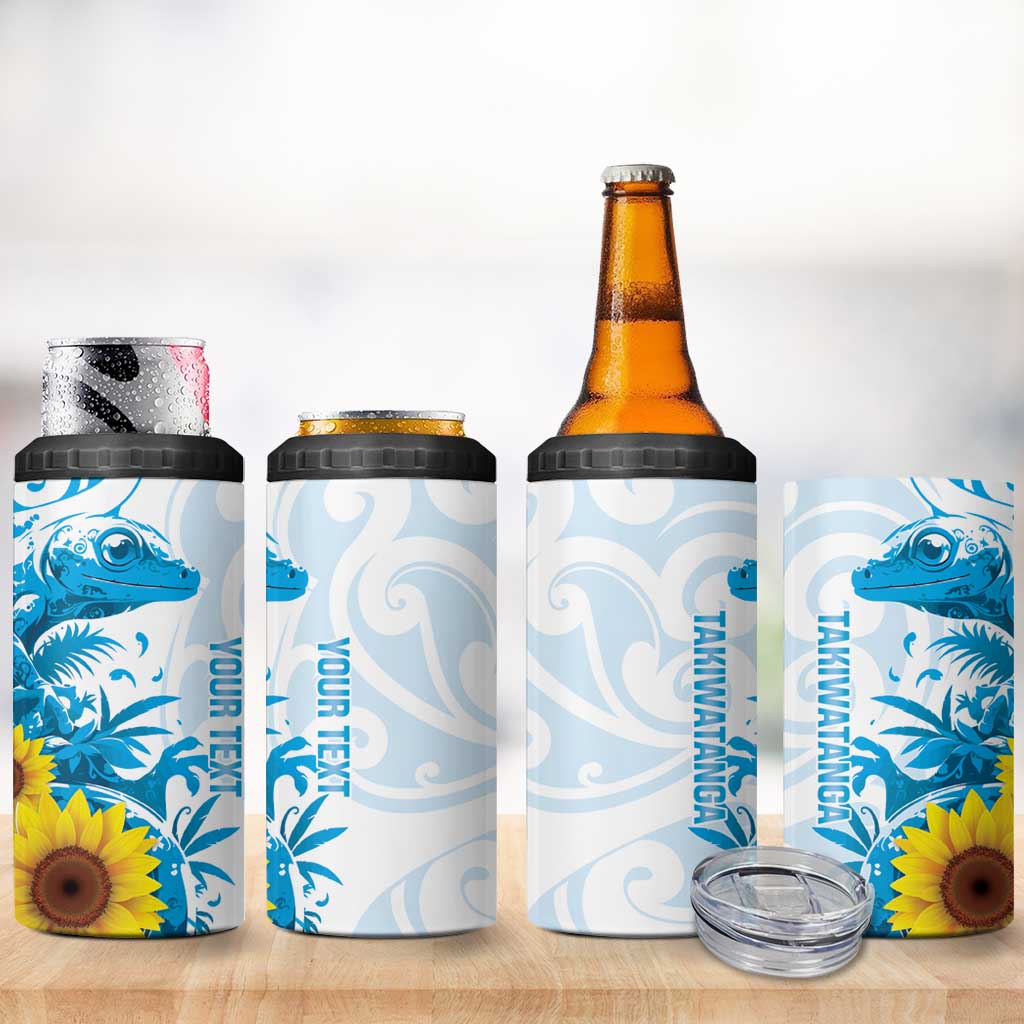New Zealand Autism Awareness Month 4 in 1 Can Cooler Tumbler Takiwatanga Maori Lizard With Sunflower LT14 - Polynesian Pride