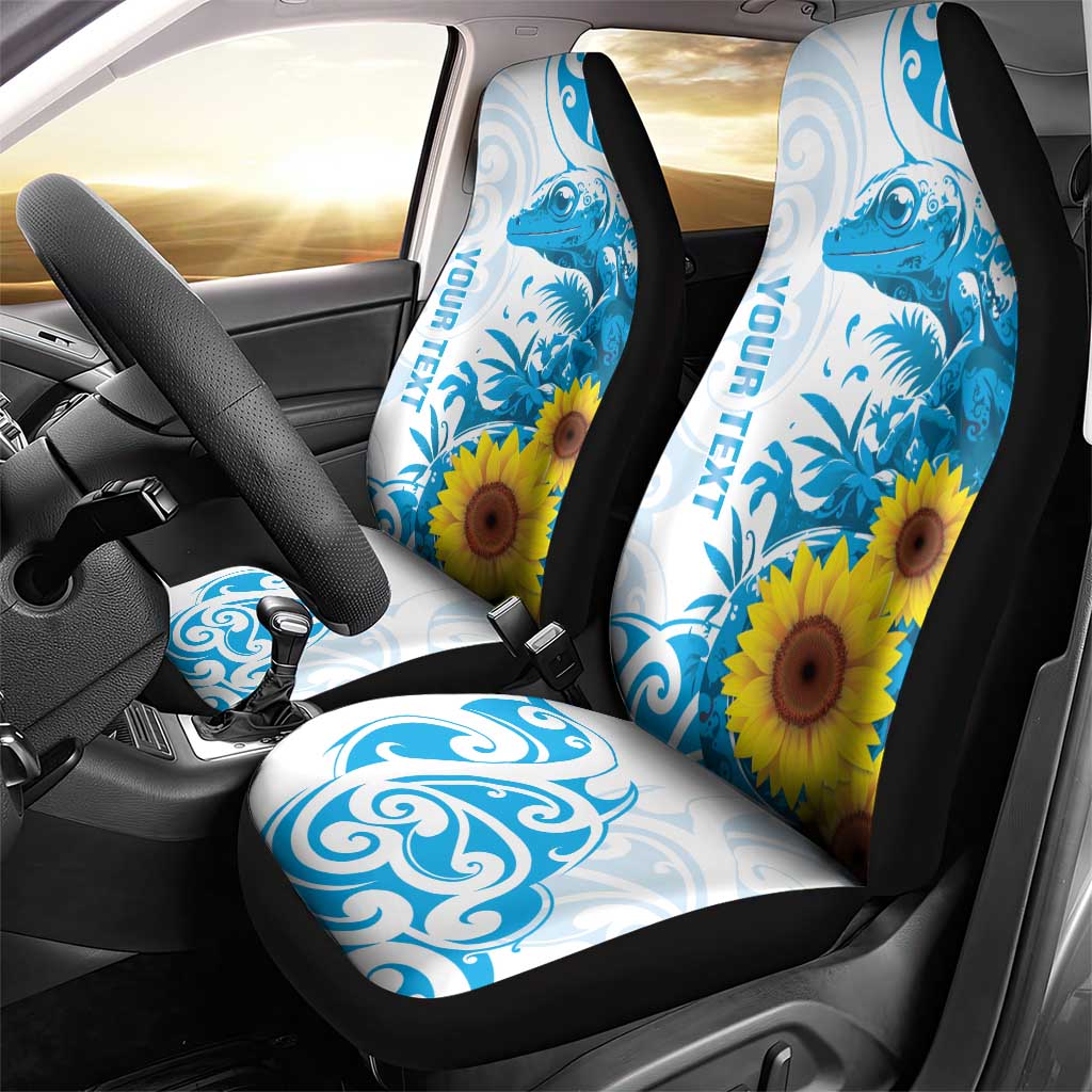 New Zealand Autism Awareness Month Car Seat Cover Takiwatanga Maori Lizard With Sunflower LT14 - Polynesian Pride