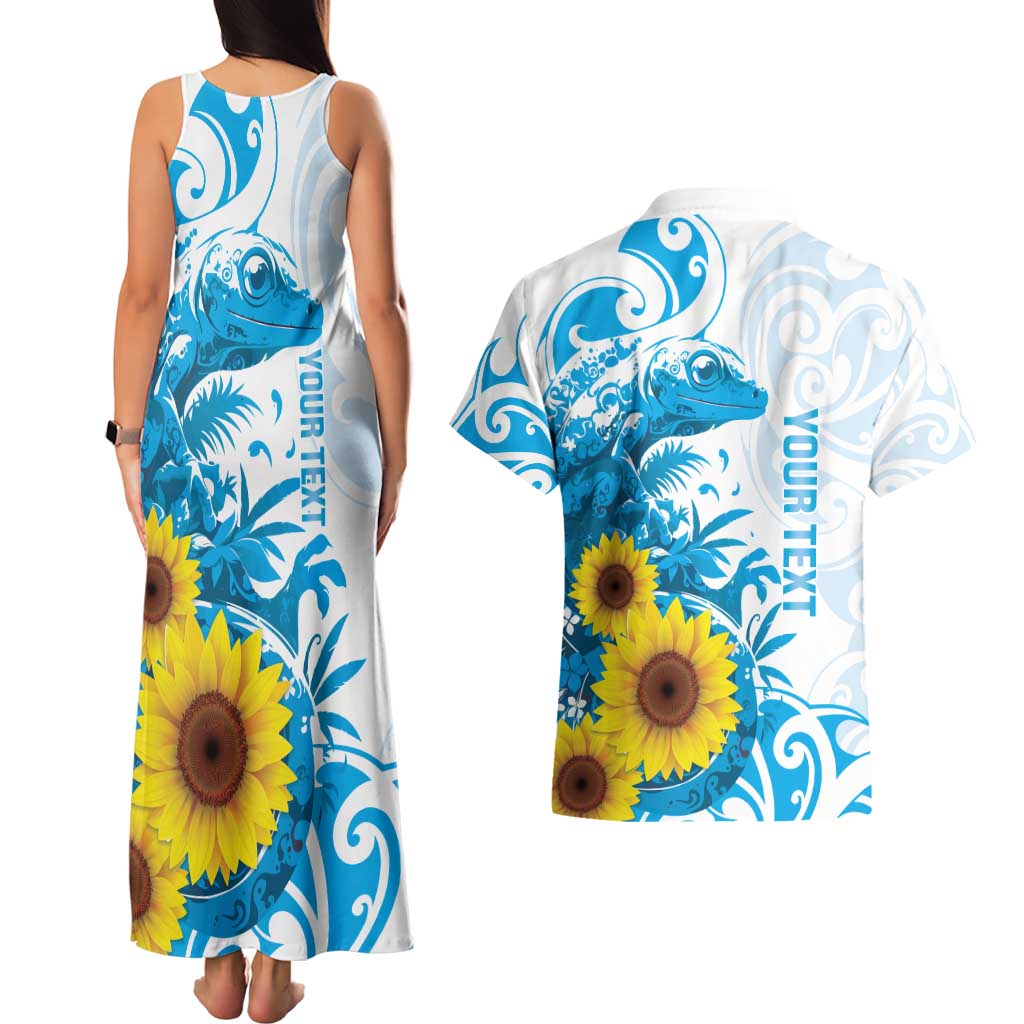 New Zealand Autism Awareness Month Couples Matching Tank Maxi Dress and Hawaiian Shirt Takiwatanga Maori Lizard With Sunflower LT14 - Polynesian Pride