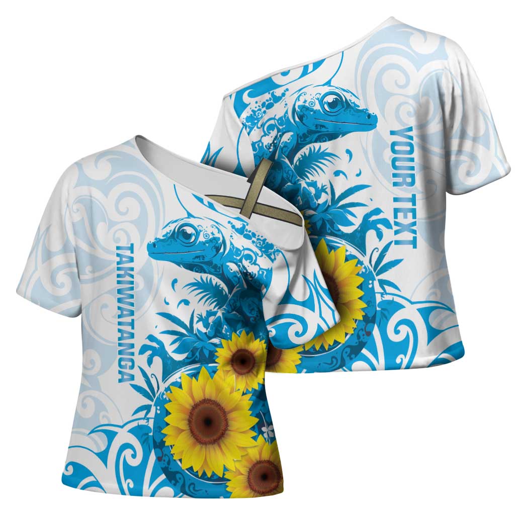 New Zealand Autism Awareness Month Cross Shoulder Shirt Takiwatanga Maori Lizard With Sunflower LT14 - Polynesian Pride