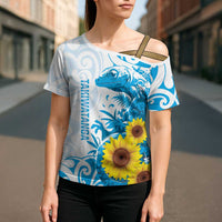 New Zealand Autism Awareness Month Cross Shoulder Shirt Takiwatanga Maori Lizard With Sunflower LT14 - Polynesian Pride