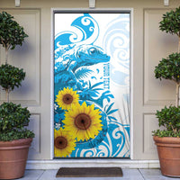 New Zealand Autism Awareness Month Door Cover Takiwatanga Maori Lizard With Sunflower LT14 Blue - Polynesian Pride