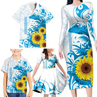 New Zealand Autism Awareness Month Family Matching Long Sleeve Bodycon Dress and Hawaiian Shirt Takiwatanga Maori Lizard With Sunflower LT14 - Polynesian Pride