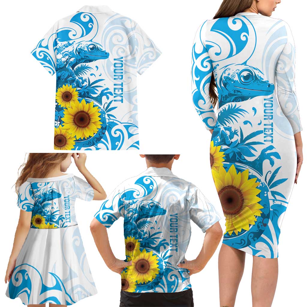 New Zealand Autism Awareness Month Family Matching Long Sleeve Bodycon Dress and Hawaiian Shirt Takiwatanga Maori Lizard With Sunflower LT14 - Polynesian Pride