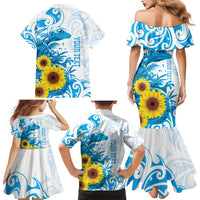 New Zealand Autism Awareness Month Family Matching Mermaid Dress and Hawaiian Shirt Takiwatanga Maori Lizard With Sunflower LT14 - Polynesian Pride