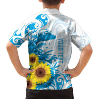 New Zealand Autism Awareness Month Family Matching Off The Shoulder Long Sleeve Dress and Hawaiian Shirt Takiwatanga Maori Lizard With Sunflower LT14 - Polynesian Pride