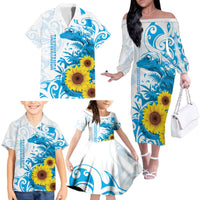 New Zealand Autism Awareness Month Family Matching Off The Shoulder Long Sleeve Dress and Hawaiian Shirt Takiwatanga Maori Lizard With Sunflower LT14 - Polynesian Pride