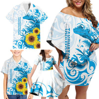 New Zealand Autism Awareness Month Family Matching Off Shoulder Short Dress and Hawaiian Shirt Takiwatanga Maori Lizard With Sunflower LT14 - Polynesian Pride