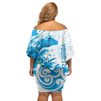 New Zealand Autism Awareness Month Family Matching Off Shoulder Short Dress and Hawaiian Shirt Takiwatanga Maori Lizard With Sunflower LT14 - Polynesian Pride