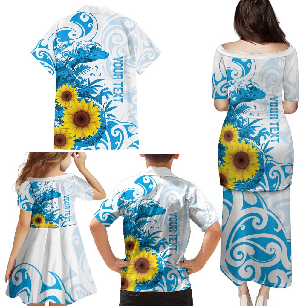 New Zealand Autism Awareness Month Family Matching Puletasi and Hawaiian Shirt Takiwatanga Maori Lizard With Sunflower LT14 - Polynesian Pride