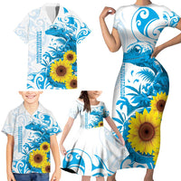 New Zealand Autism Awareness Month Family Matching Short Sleeve Bodycon Dress and Hawaiian Shirt Takiwatanga Maori Lizard With Sunflower LT14 - Polynesian Pride