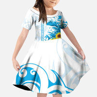 New Zealand Autism Awareness Month Family Matching Summer Maxi Dress and Hawaiian Shirt Takiwatanga Maori Lizard With Sunflower LT14 Daughter's Dress Blue - Polynesian Pride
