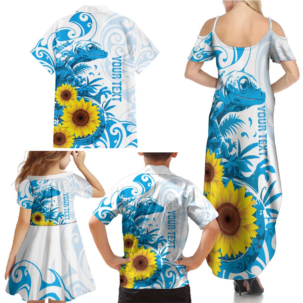 New Zealand Autism Awareness Month Family Matching Summer Maxi Dress and Hawaiian Shirt Takiwatanga Maori Lizard With Sunflower LT14 - Polynesian Pride