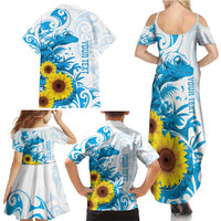 New Zealand Autism Awareness Month Family Matching Summer Maxi Dress and Hawaiian Shirt Takiwatanga Maori Lizard With Sunflower LT14 - Polynesian Pride