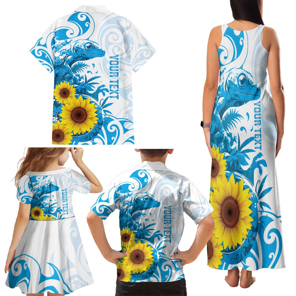 New Zealand Autism Awareness Month Family Matching Tank Maxi Dress and Hawaiian Shirt Takiwatanga Maori Lizard With Sunflower LT14 - Polynesian Pride
