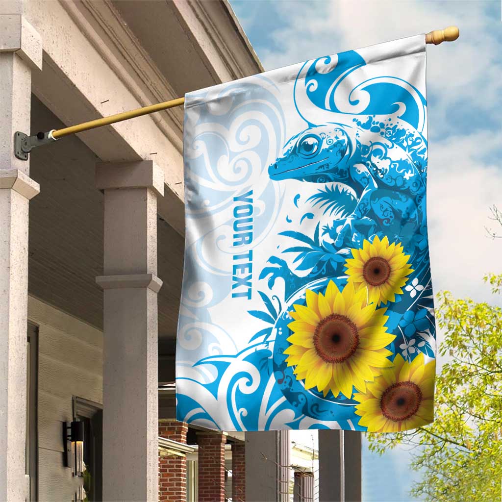 New Zealand Autism Awareness Month Garden Flag Takiwatanga Maori Lizard With Sunflower LT14 House Flag Blue - Polynesian Pride