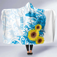 New Zealand Autism Awareness Month Hooded Blanket Takiwatanga Maori Lizard With Sunflower LT14 One Size Blue - Polynesian Pride