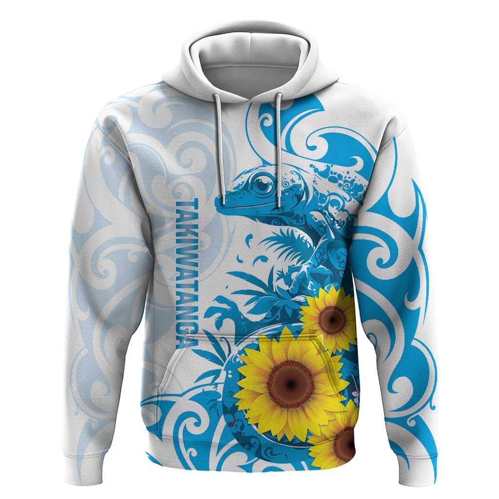 New Zealand Autism Awareness Month Hoodie Takiwatanga Maori Lizard With Sunflower LT14 Pullover Hoodie Blue - Polynesian Pride