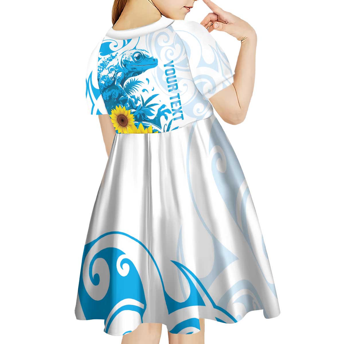 New Zealand Autism Awareness Month Kid Short Sleeve Dress Takiwatanga Maori Lizard With Sunflower