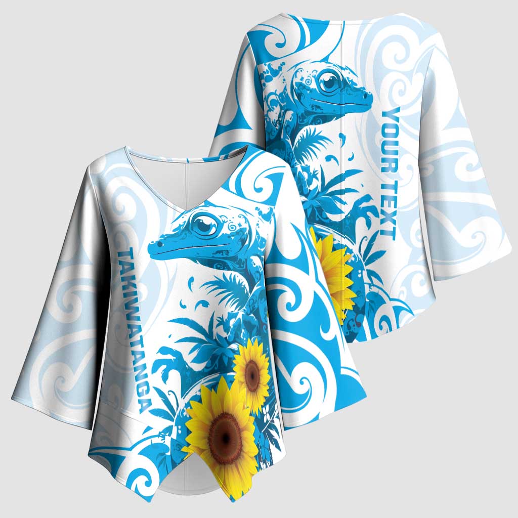 New Zealand Autism Awareness Month Kimono Sleeve Blouse Takiwatanga Maori Lizard With Sunflower LT14 - Polynesian Pride