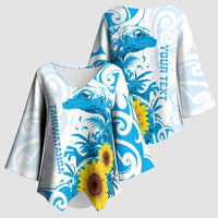New Zealand Autism Awareness Month Kimono Sleeve Blouse Takiwatanga Maori Lizard With Sunflower LT14 - Polynesian Pride